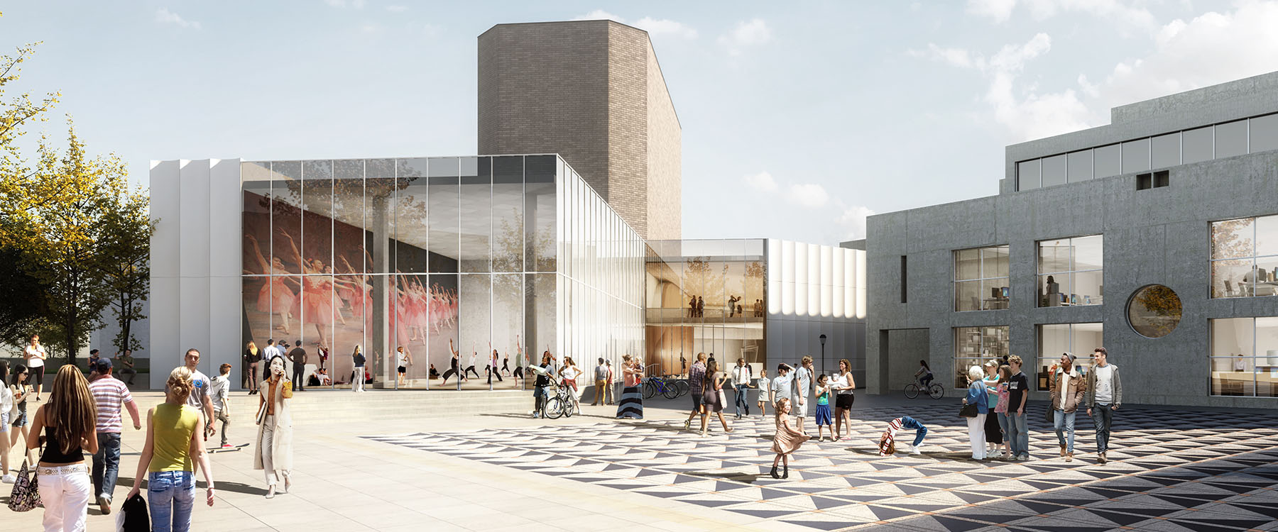 Design rendering of the Annenberg Center plaza during the daytime